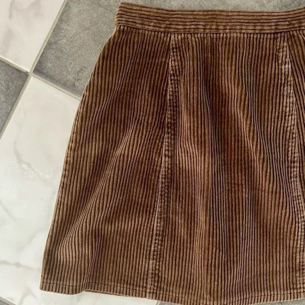 90s Vintage Express Brown Corduroy Mini Skirt 2 4 Womens